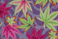 Beautiful dusty-purple patchwork-cotton with leaves in pink and lime