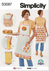 Aprons in sizes s-m-l kitchen accessories by Carla Reiss. Simplicity 3087. 