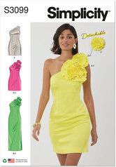 Dress in two lengths with detachable 3d flowers. Simplicity 3099. 