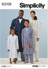 Girls´ boys´ adults´ robe, shorts pants. Simplicity 3109. 