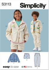 Children´s or girls´ boys´ jacket, shorts pants. Simplicity 3113. 