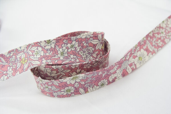 Bias tape, old rose with flowers 2 cm