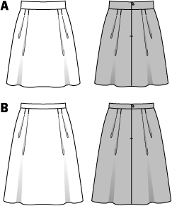 Young, swinging skirts with 4 tiny folds each in the front and the back. The folds are top-stitched to prevent them being bulky. A short variant with broad waistband, a longer variant with small waistband. Floral designs are in vogue, particularly coming into their own with this style. Young, swinging skirts with 4 tiny folds each in the front and the back. The folds are top-stitched to prevent them being bulky. A short variant with broad waistband, a longer variant with small waistband. Floral designs are in vogue, particularly coming into their own with this style.