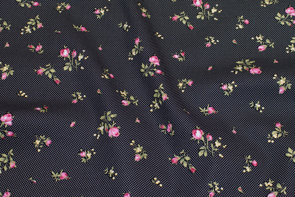 Black cotton-poplin with pink roses