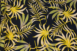 Black viscose-linen with yellow leaves
