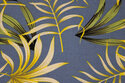 Blue-grey viscose-linen with yellow leaves