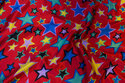 Carneval satin in clear red with 3-8 cm stars