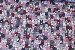 Cotton-jersey with small cat-heads in grey-dusty-purple