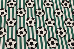 Green and white across-striped cotton with ca. 5 cm soccer balls