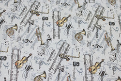 Light grey medium-thickness cotton with musical instruments