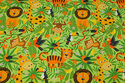 Lime-green cotton-jersey with jungle-animals