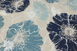 Linen-look with big flowers in petrol and navy