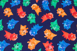 Navy blue cotton-jersey with ca. 6 cm dinosaurs
