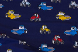 Navy cotton jersey with ca. 5 cm tractors