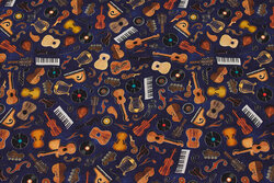 Navy patchwork cotton with musical instruments