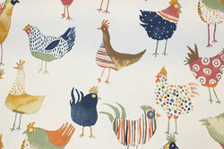 Off white medium-thickness cotton with fun chickens