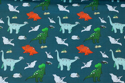 Petrol-green cotton-jersey with dinosaurs