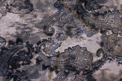 Viscose jersey in dusty black and sand with large paisley pattern