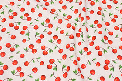 White cotton with ca. 15 mm cherries