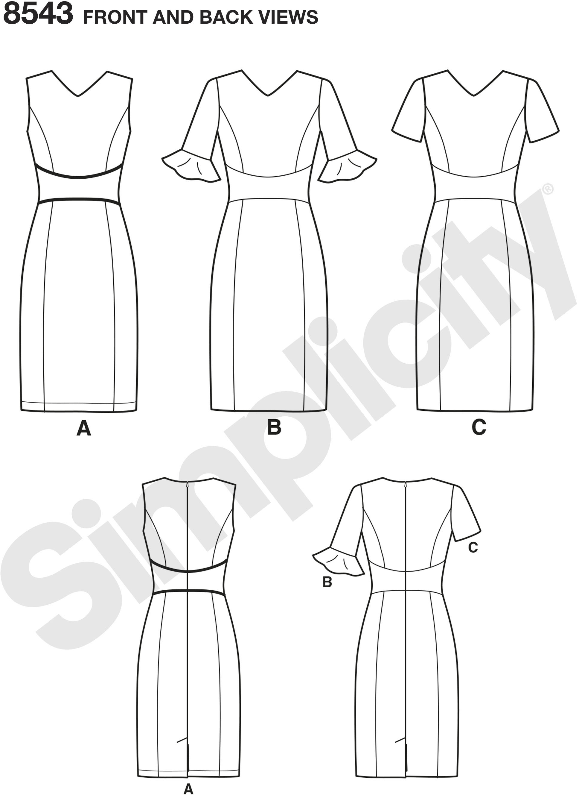 The Amazing Fit collection by Simplicity includes individual patterns for B, C, D, and DD cup sizes, and has separate patterns for a slim, average and curvy fit. With these pattern pieces and special fitting instructions you can customize this dress to your proportions. The Amazing Fit collection by Simplicity includes individual patterns for B, C, D, and DD cup sizes, and has separate patterns for a slim, average and curvy fit. With these pattern pieces and special fitting instructions you can customize this dress to your proportions.