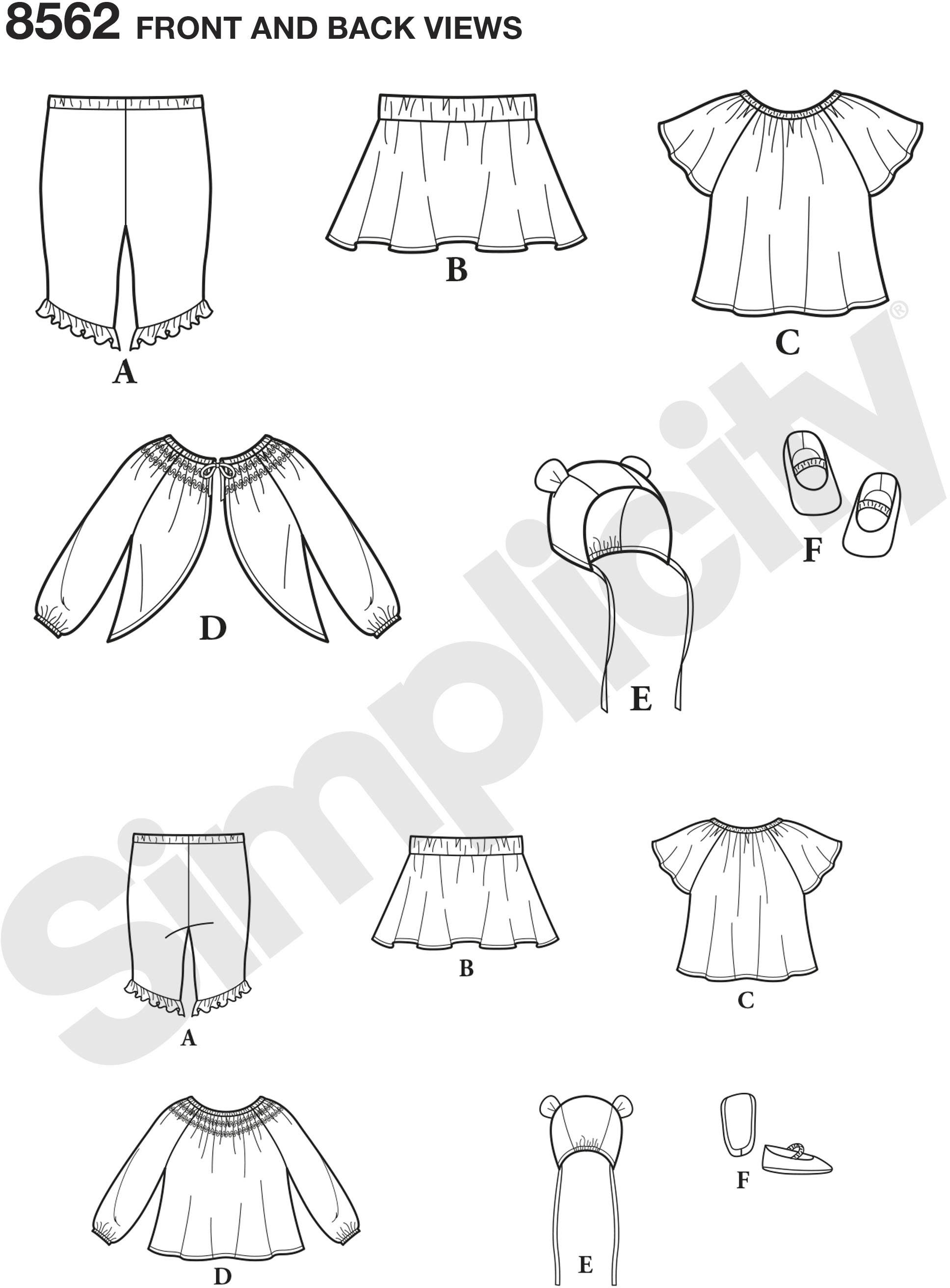 Baby Gear patterns by Simplicity give you the essentials in one package! Includes a jacket, top, skirt, capri leggings, bonnet in three sizes, and shoes in four sizes. Build your baby the best wardrobe using these fun and updated pieces. Baby Gear patterns by Simplicity give you the essentials in one package! Includes a jacket, top, skirt, capri leggings, bonnet in three sizes, and shoes in four sizes. Build your baby the best wardrobe using these fun and updated pieces.