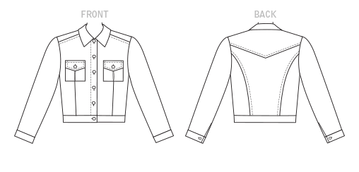 Close-fitting lined jacket has forward shoulder seams, back shaped yoke, back princess seams, bust pockets and band at waist. Close-fitting lined jacket has forward shoulder seams, back shaped yoke, back princess seams, bust pockets and band at waist.