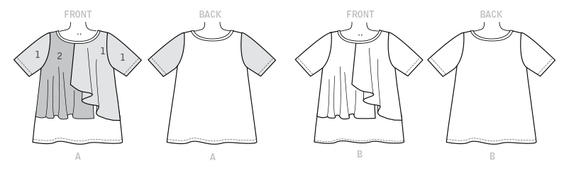 Loose-fitting, pullover top has front overlay detail and short sleeves. A: Contrast front overlays and sleeves. Loose-fitting, pullover top has front overlay detail and short sleeves. A: Contrast front overlays and sleeves.