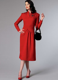 Swan-Neck or Shawl Collar Dresses with Asymmetrical Gathers. Butterick 6374. 