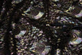 Beautiful sequins-fabric with peacock-pattern on black base of mesh