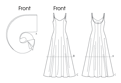 Single-layer wrap (wrong side of fabric will show) has very narrow hem and is cut on crosswise grain of fabric. Designed for lightweight woven fabrics and stable knits and lightweight to medium weight woven fabrics. Single-layer wrap (wrong side of fabric will show) has very narrow hem and is cut on crosswise grain of fabric. Designed for lightweight woven fabrics and stable knits and lightweight to medium weight woven fabrics.