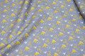 Grey cotton with ca. 25 mm yellow birds