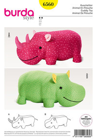 Stuffed Animals, Hippo, Rhino, XXL-Stuffed Animal. Burda 6560. 