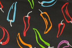 Black textile-table-cloth with 10-12 cm chilis