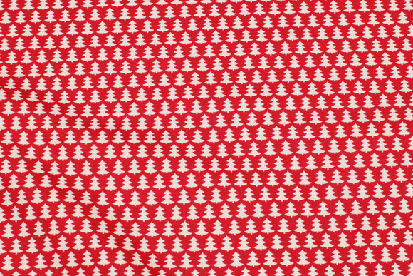 Red christmas-cotton with small white christmas trees
