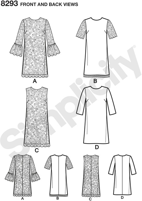 These Misses/Miss Petite dresses with lace options and sleeve variations are versatile enough for a special event or everyday. Hem options include gallon edge or optional trim. Pattern has cutting lines applicable for Petites. Simplicity sewing pattern." These Misses/Miss Petite dresses with lace options and sleeve variations are versatile enough for a special event or everyday. Hem options include gallon edge or optional trim. Pattern has cutting lines applicable for Petites. Simplicity sewing pattern."