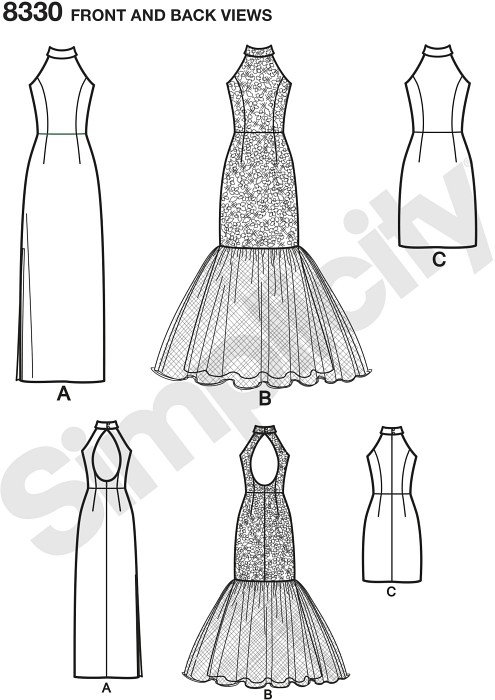 Arrive at your next special occasion in a gorgeous open back mermaid style gown or choose a classic little black dress. This pattern is versatile enough to give you both looks.