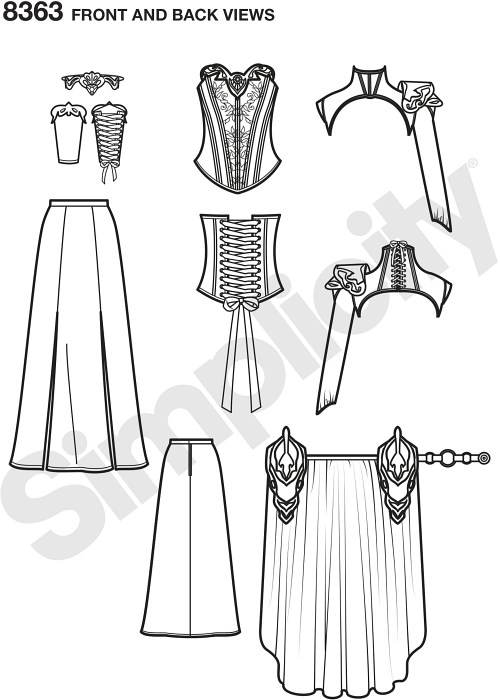 Sew this fierce fantasy ranger costume to wear to your next party or cosplay event. Pattern features a neck corset, corset, skirt, waistbands and gauntlet. Complete the look with a craft foam armor and crown, complete instructions and material requirements are included.