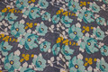 Blue-grey cotton with turqoise 6 cm flowers