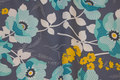 Blue-grey cotton with turqoise 6 cm flowers