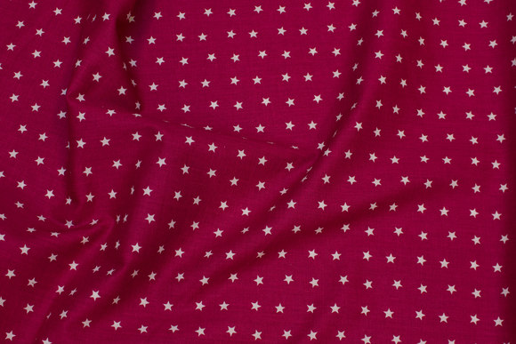Cherry-red cotton with 1 cm white stars 