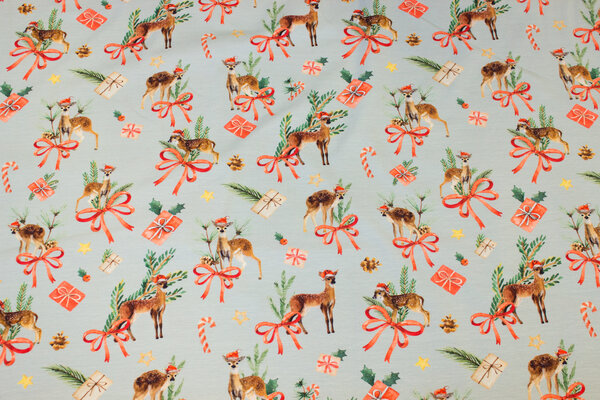 Light dusty-green cotton-jersey with ca. 5 cm deer