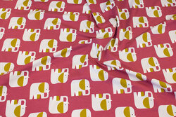 Organic, rasberry-red cotton-jersey with elephants