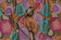 Beautiful, brown patchwork-cotton with purple and turqoise flowers