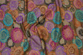 Beautiful, brown patchwork-cotton with purple and turqoise flowers