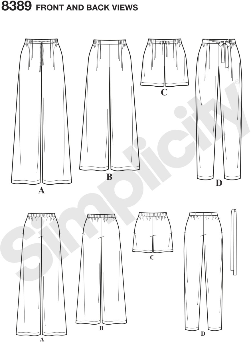 Easy to sew Women pants with length variations are roomier at the top making them the perfect pant to add to your summer wardrobe now. Pattern includes long pants with a wide or narrow leg, a cropped wide leg pant, and shorts. All views have an elasticize.