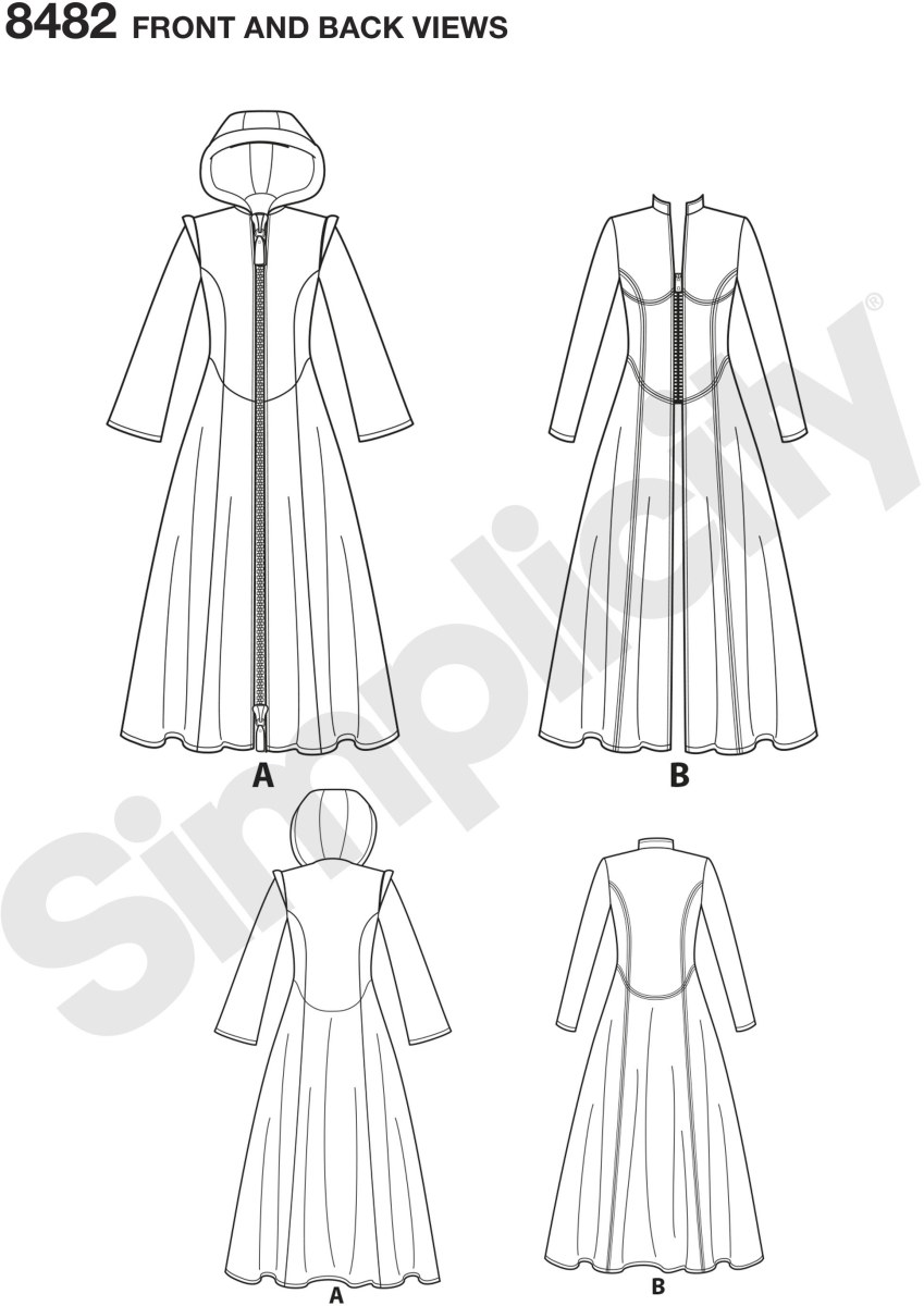 Women’s Costume Coats by Andrea Schewe are perfect for your next cosplay event. Pattern includes coat with hood or stand up collar and bodice variations. Andrea Schewe Designs for Simplicity.