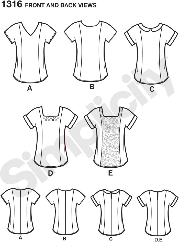 Misses top with separate patterns for B, C, D cup sizes with necklines, sleeve and embellishment options. American Sewing Guild pattern. Misses top with separate patterns for B, C, D cup sizes with necklines, sleeve and embellishment options. American Sewing Guild pattern.