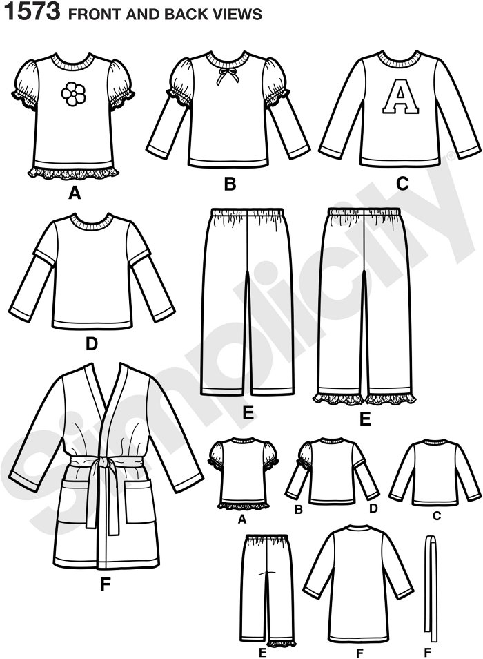 Toddlers´ and child´s robe, Trousers, and knit tops. Simplicity sewing pattern.*Note: If used as sleepwear, use Fabrics and Trims that meet the Flammability Standards set by the U.S. Government.*