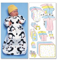 Jumpsuit, Shirt, Diaper Cover, Blanket, Hat, Bib, Mittens. Butterick 5583. 