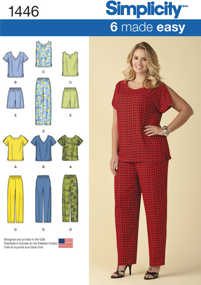 Six Made Easy Pull on Tops and Trousers or Shorts for Plus Size